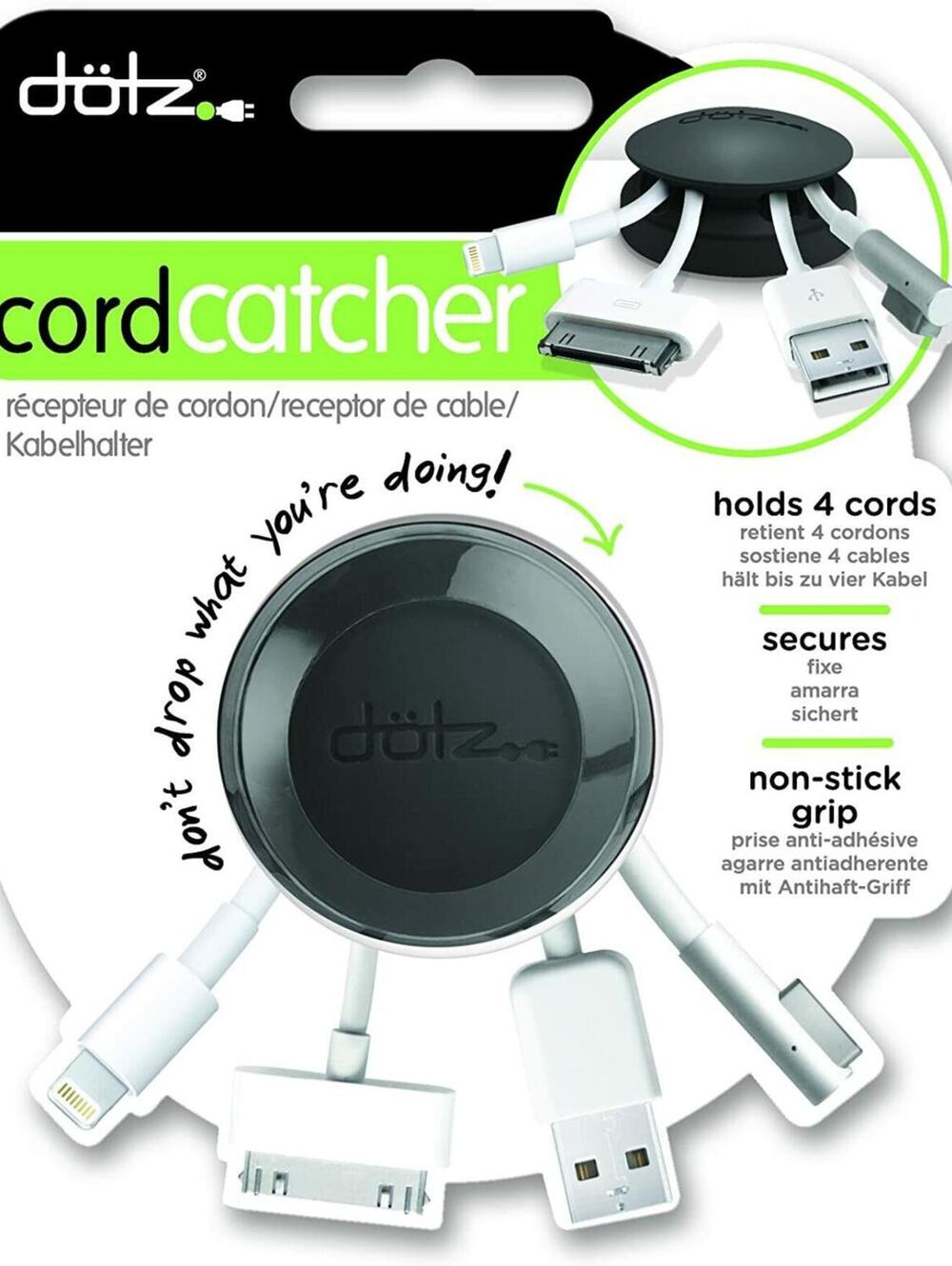Cord Catcher, cable clips, desk cable organiser - black